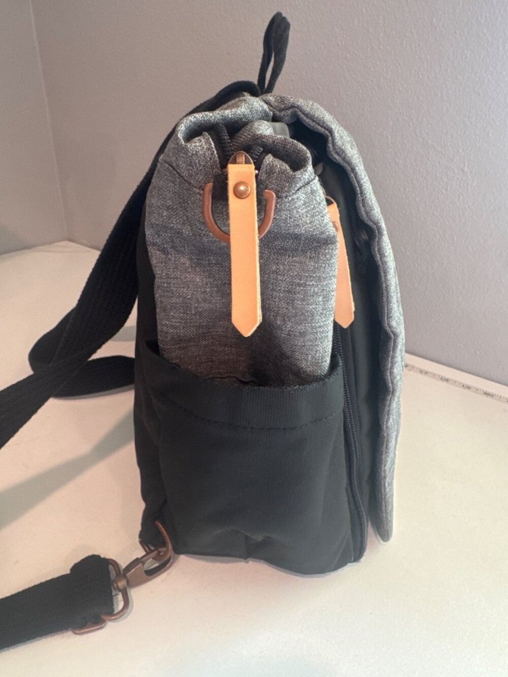 Petunia Pickle Bottom Diaper Bag Black/Gray Boxy Backpack Changing Pad Luxury - Picture 11 of 16